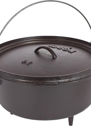 Lodge 5 Quart Pre-Seasoned Cast Iron Camp Dutch Oven with Lid - Dual Handles - Use in the Oven, on the Stove, on the Grill or over the Campfire - Black
