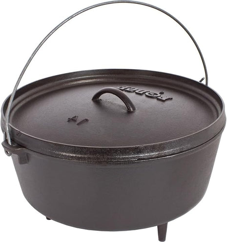 Lodge 5 Quart Pre-Seasoned Cast Iron Camp Dutch Oven with Lid - Dual Handles - Use in the Oven, on the Stove, on the Grill or over the Campfire - Black