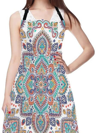 EKOBLA Bohemian Aprons Floral Paisley Medallion Pattern Retro Ethnic Mandala Ornament Waterproof Resistant Chef Cooking Kitchen BBQ Adjustable Aprons for Women Men 27x31 Inch
