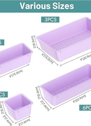 WOWBOX 25 PCS Plastic Drawer Organizer Set, 4 Sizes Desk Drawer Divider Organizers and Storage Bins for Makeup, Jewelry, Gadgets for Kitchen, Bedroom, Bathroom, Office, Purple