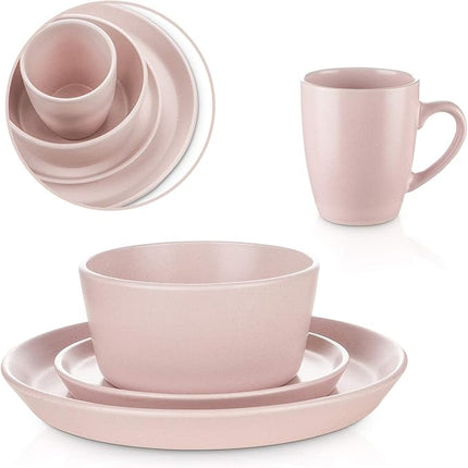 SERVICE FOR 8 - Total of 32 pieces including 8 dinner plates (10”), 8 salad plates (7.5”), 8 bowls (5.75”), and 8 mugs (12 oz), making it the perfect set to service 8 people