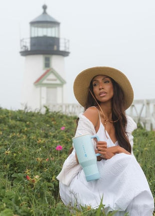 HydroJug Traveler - 32 oz Water Bottle with Handle & Flip Straw - Fits in Cup Holder, Leak Resistant Tumbler-Reusable Insulated Stainless Steel & Rubber Base - Gifts for Women & Men, Cape Cod