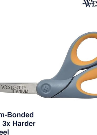Westcott 8" Bent Craft Scissors with Titanium-Bonded Blades for Heavy-Duty Use (Yellow/Gray)