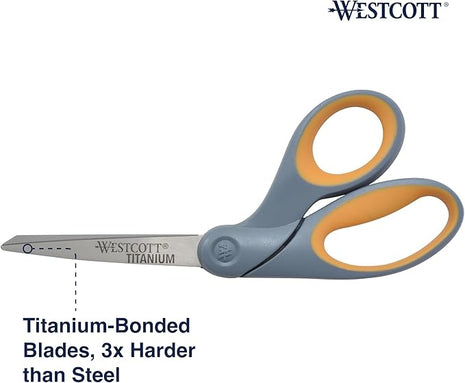 Westcott 8" Bent Craft Scissors with Titanium-Bonded Blades for Heavy-Duty Use (Yellow/Gray)