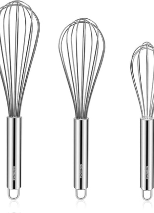 NileHome Stainless Steel Whisk Set 8" 10" 12" Kitchen Whisk Balloon Whisk Kitchen Wisk Wire Whisks for Cooking, Whisking, Blending, Beating, Stirring-3 Pack…