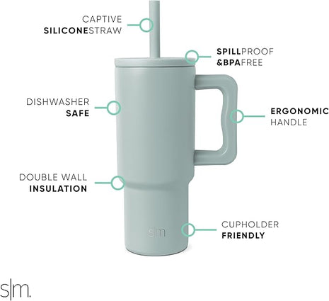 Simple Modern Kids 24 oz Tumbler with Handle and Silicone Straw Lid | Spill Proof and Leak Resistant | Reusable Stainless Steel Bottle | Gift for Kids Boys Girls | Trek Collection | Sea Glass Sage
