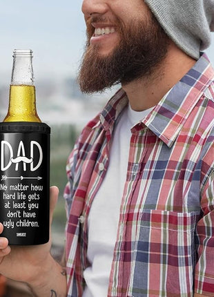 SANDJEST 4-in-1 Dad Tumbler Gifts for Dad from Daughter Son - 12oz Funny Ugly Children Dad Can Cooler Tumblers Travel Mug Cup - Insulated Cans Coozie Travel Mug Christmas, Birthday, Father's Day Gift