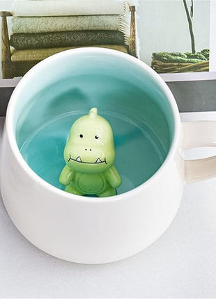 Surprise 3D Coffee Mug Animal Inside 12 oz with Dinosaur,Cute Cartoon Handmade Ceramics Cup,Christmas Birthday Surprise for Friends Family or Kids (Dinosaur)