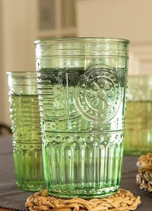 Bormioli Rocco Romantic Set Of 4 Tumbler Glasses, 11.5 Oz. Colored Crystal Glass, Pastel Green, Made In Italy.