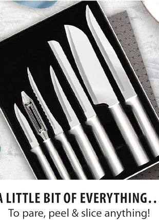 RADA Cutlery 7-piece Starter Knife Gift Set (S38), Stainless Steel Hollow Ground Blades, Made in USA, Silver Handles, Pack of 2