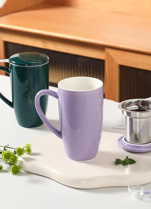 Sweejar Porcelain Tea Infuser Mug with Lid, 20 oz Teacup with Strainers for Loose Leaf Tea, Microwave and Dishwasher Safe Coffee Mug(Jade)