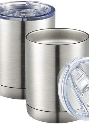 MEWAY 12oz Coffee Mug With Handle 2 Pack Bulk,Stainless Steel Insulated Travel Tumblers With Sliding Lid,Double Wall Vacuum Camping Cup for Hot & Cold Drinks Tea (Sliver,Set of 2)