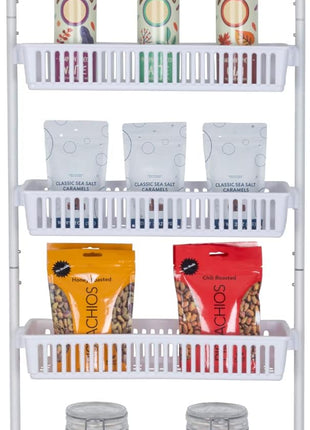 Smart Design Over-The-Door Organizer for Storage – Perfect for Pantry Organization, Bedroom, Bathroom Storage, Playroom, or Kitchen - Adjustable Steel Frame with 6 Baskets & Wall Mount – White