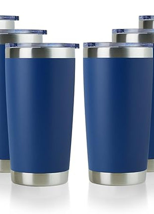 DOMICARE 20oz Stainless Steel Tumbler Bulk with Lid, Double Wall Vacuum Insulated Travel Mug, Powder Coated Coffee Cup, Dark blue, 8 Pack