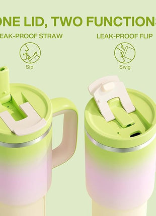 ENCOOL 40 oz Tumbler with Handle and Straw: Stainless Steel Insulated Tumbler Keeps Cold for 24 Hours, Leakproof Travel Cup Fits in Cup Holder and BPA-Free, Morning Dew