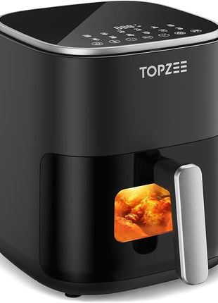 TOPZEE Air Fryer 12-in-1 with 5.5 QT Large Capacity, Compact Air Fryer, 100-400℉ Precise Heat, 360°Hot Air Circulation, 95% Less Oil, Bake, Dry, Reheat, Frozen, Broil, Proof, Black
