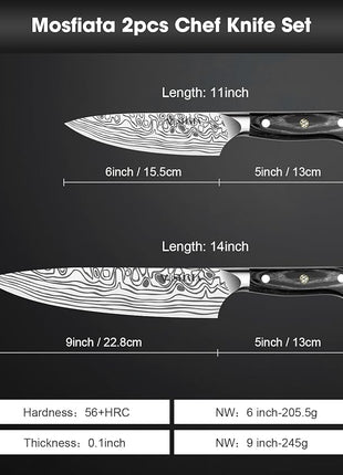 MOSFiATA 2Pcs Chef Knife Set, Sharp Kitchen Knife High Carbon German EN1.4116 Stainless Steel Cooking Knife, 9"&6" Chopping Knife Kitchen Knives Set with Ergonomic Handle, Gift Box