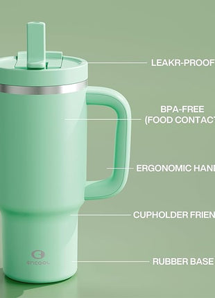 32 oz Tumbler with Handle and Straw: Stainless Steel Insulated Tumbler Keeps Cold for 24 Hours, Leakproof Travel Cup Fits in Cup Holder and BPA-Free,Brook Green