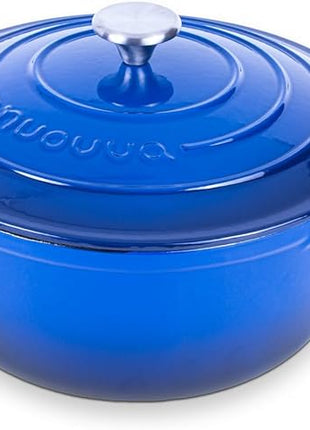 Nuovva Enamelled Cast Iron Dutch Oven Pot with Lid – 6.4 Quart Non Stick Casserole Pot – Heavy Duty & Oven Safe up to 500° F for Bread Baking, Braising, Stews, Roasting – 28cm Dark Blue