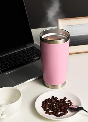 DOMICARE 20oz Stainless Steel Tumbler Bulk with Lid, Double Wall Vacuum Insulated Travel Mug, Powder Coated Coffee Cup, Pink, 8 Pack