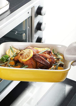 Sweejar Baking Pans Set, Ceramic 9x13 Baking Dish with Handle, Rectangular Casserole Dishes for Oven, Bakeware Sets of 3, Durable Lasagna Pan Deep for Kitchen, Banquet, Wedding Gift(Yellow)