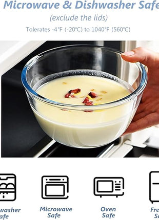 WhiteRhino Glass Mixing Bowls Glass Bowls with Lids Set(4.5QT,2.7QT, 1.1QT),Large Salad Bowls,glass mixing bowl Space-Saving Nesting Storage bowls for Cooking,Baking,Prepping,Dishwasher Safe