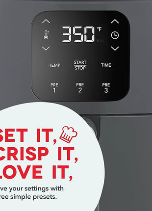 DASH Tasti-Crisp™ Electric Air Fryer Oven, 2.6 Qt., Grey – Compact Air Fryer for Healthier Food in Minutes, Ideal for Small Spaces - Auto Shut Off, Digital, 1000-Watt