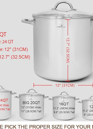HOMICHEF LARGE STOCK POT 24 Quart With Lid - Nickel Free Stainless Steel Cookware Stockpot 24 Quart - Healthy Cookware Polished Stockpots - Heavy Duty Induction Pot Soup Pot With Lid
