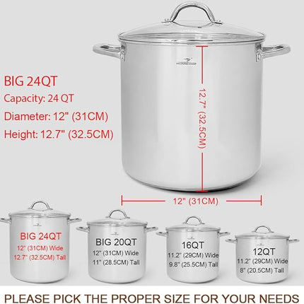 HOMICHEF LARGE STOCK POT 24 Quart With Lid - Nickel Free Stainless Steel Cookware Stockpot 24 Quart - Healthy Cookware Polished Stockpots - Heavy Duty Induction Pot Soup Pot With Lid