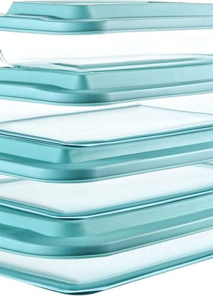 8-Piece Deep Glass Baking Dish Set with Plastic lids,Rectangular Glass Bakeware Set with Lids, Baking Pans for Lasagna, Leftovers, Cooking, Kitchen, Freezer-to-Oven and Dishwasher, Green