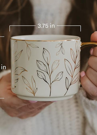 Sweet Water Decor Mrs Mug, 14oz Fine Bone China Coffee Cup with Gold Handle and Grey Delft Pattern, Bridal Shower Gift for Wedding Bride, Engagement & Newlyweds