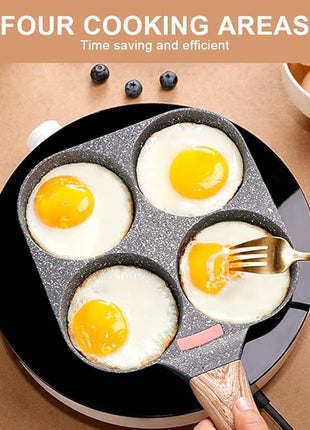 Egg Frying Pan, Fried Egg Pan Nonstick 4 Cups Pancake Pan Aluminium Alloy Cooker for Breakfast, Egg Pan Suitable for Gas & Induction (Black)