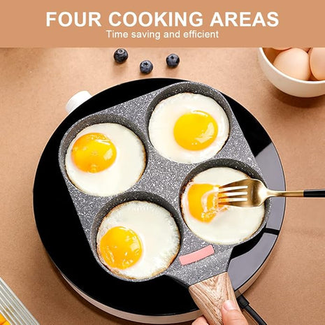 Egg Frying Pan, Fried Egg Pan Nonstick 4 Cups Pancake Pan Aluminium Alloy Cooker for Breakfast, Egg Pan Suitable for Gas & Induction (Black)