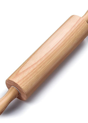 Wooden Rolling Pin 17.6 Inch with Rotating Ergonomic Handles – Classic Beech Wood Dough Roller for Baking Pizza, Pastry, Bread, and Cookies