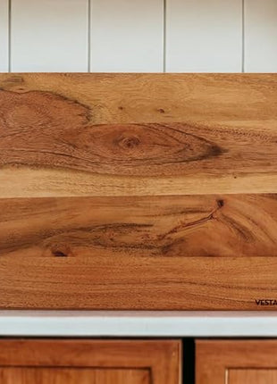 Vesta Homes Wooden Cutting Board for Kitchen/Chopping, Serving Board, Platter for Vegetables, Fruits, Cheese and Charcuterie | Natural Acacia Wood |15 * 10 Inches | Handcrafted in India
