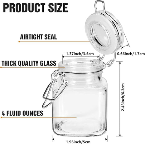 SPANLA Spice Jars, 24 Pack 4oz Small Glass Jars with Airtight Hinged Lid, With 24 Spice Labels & Silicone Funnels, Airtight Glass Jars for Spices, Condiments Herb Seasoning Art Craft Storage