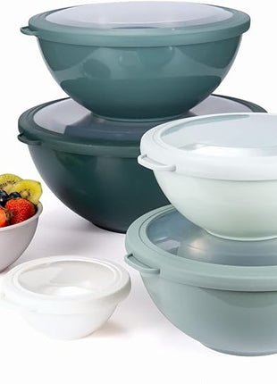 COOK WITH COLOR Nesting Mixing Bowls - 12 Piece Plastic Bowl Set with Lids, Microwave Safe (Green)