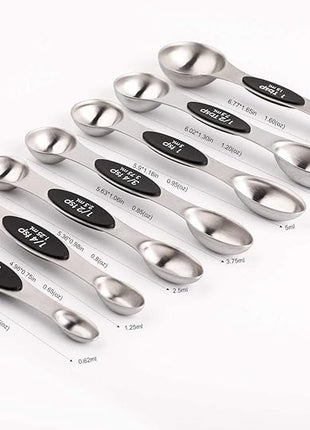 Magnetic Measuring Spoons Set of 8 Stainless Steel Stackable Dual Sided Nesting Teaspoons and Tablespoons for Measuring Dry and Liquid Ingredients