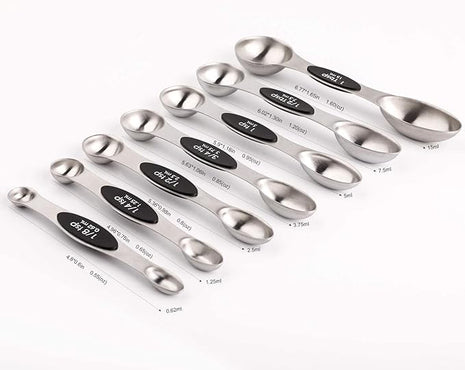 Magnetic Measuring Spoons Set of 8 Stainless Steel Stackable Dual Sided Nesting Teaspoons and Tablespoons for Measuring Dry and Liquid Ingredients
