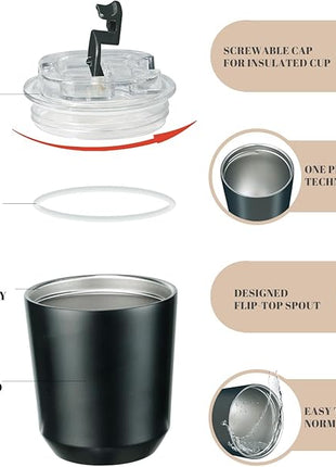 Puraville Insulated Tumblers with Lid, 10 oz Travel Coffee Mug Stainless Steel Vacuum Cup, Leak Proof Reusable Double Walled Coffee Tumbler for Iced and Hot Drinks, Black