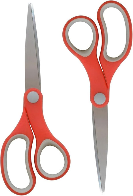 Westcott School Scissors, All-Purpose Student Scissors for Ages 12+, Ideal for Crafting and School Projects, Back-to-School, School Supplies, Classroom Supplies, 7-Inch, 2-Pack, Red/Gray