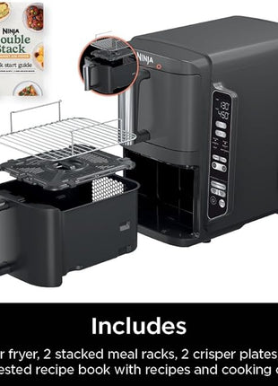 Ninja Air Fryer, 8 QT DoubleStack 2-Basket, Space Saving Design, Cooks 2lb Chicken Wings, Feeds up to 6 People, 6-in1 Air Fryer, Roast, Bake & More, Easy to Clean, Dishwasher Safe Parts, Black, SL201