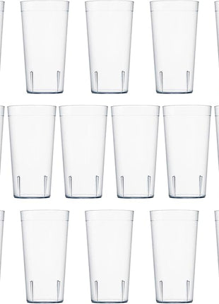 US Acrylic Cafe Plastic Reusable Tumblers (Set of 16) 20-ounce Water Cups in Clear | Value Set of Restaurant Style Drinking Glasses, Stackable, BPA-free, Made in the USA | Top-rack Dishwasher Safe