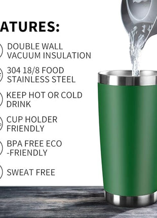 20oz Tumbler Bulk Stainless Steel Vacuum Insulated Tumblers with Lid Double Wall Travel Mug, Powder Coated Coffee Cup, Suitable for Ice Drinks and Hot Beverage (Dark green 1pack)