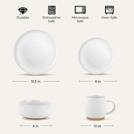Zulay Kitchen Terra Stoneware 32-Piece Dinnerware Set, Artisanal Ceramic Plates and Bowls Set Crafted at 2300℉ - Service for 8, Speckled White