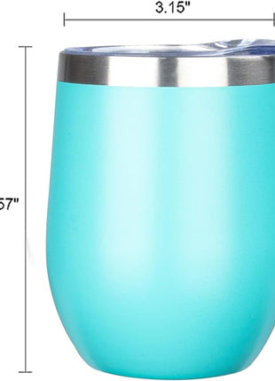 MEZMUT 12 Oz Insulated Wine Tumbler with Lid Double Wall Vacuum Stainless Steel Wine Glass Coffee Mug Insulated Tumbler Cup for Champaign, Cocktail, Beer (Teal, 4 Pack)