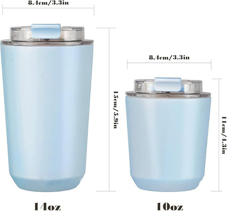 Puraville Insulated Tumblers with Lid, 10 oz Travel Coffee Mug Stainless Steel Vacuum Cup, Leak Proof Reusable Double Walled Coffee Tumbler for Iced and Hot Drinks, Light Blue