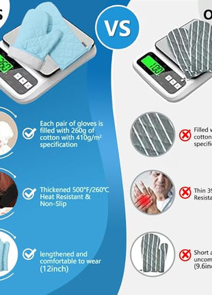 Oven Mitts and Pot Holders 4 pcs Set,High Heat Resistant 500 Degree Extra Thicken Long Kitchen Cotton Oven Glove for Cooking (12 Inch,Light Blue)