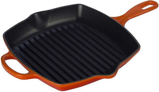 Le Creuset Enameled Cast Iron Signature Square Skillet Grill, 10.25", Flame