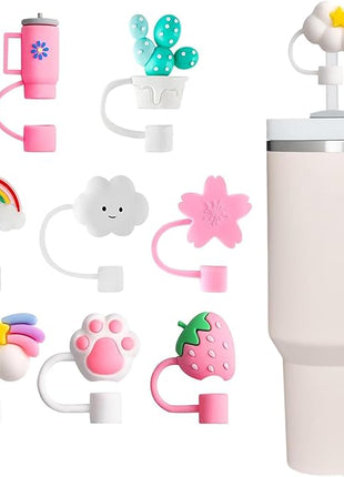 8Pc Straw Cover for Stanley Cup, Silicone Straw Topper for Stanley Cup 30&40oz with Tumblers, 10mm 0.4in Lid Accessories (Reusable)